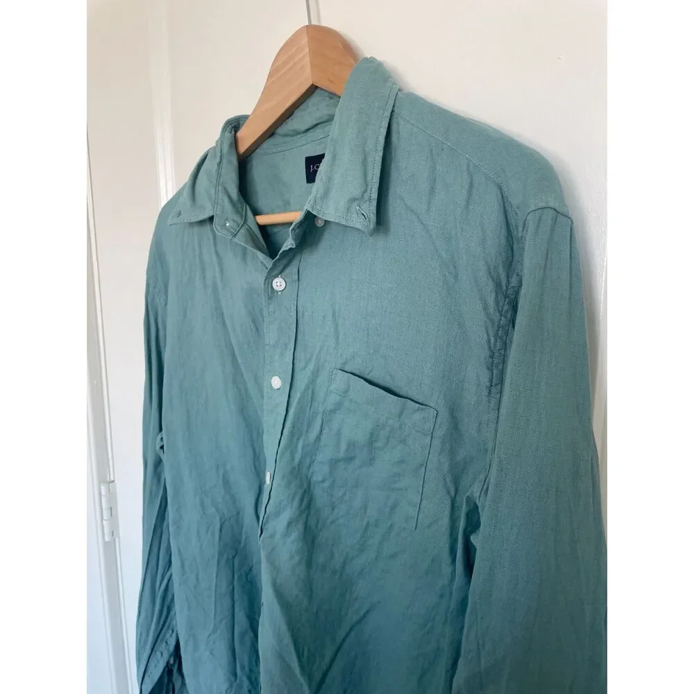J.Crew Mens Linen Button Down Sz L Coastal Preppy Nautical Lightweight Casual